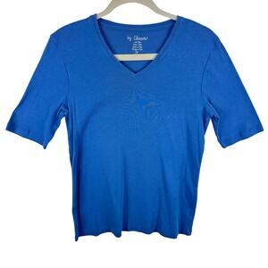 By Chico's 100% Cotton Blue Short Sleeve V-Neck Lightweight T-Shirt Size M